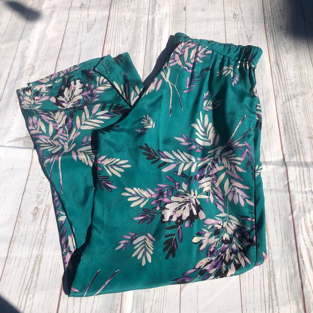 Johnny Was Elastic Waist Floral Silk Pants Pockets